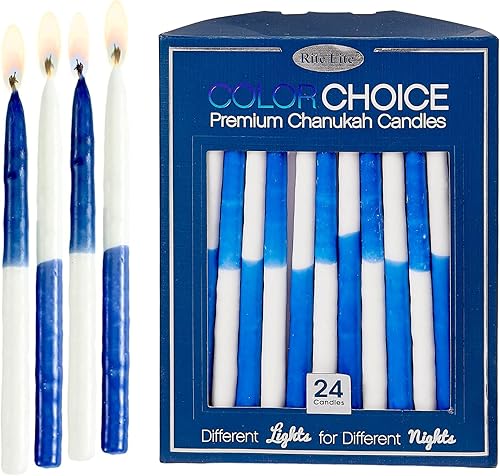 Velas de Hanukkah sin goteo Rite Lite | Chanukah azul y blanco a granel elección de colores paquete de 24 | Mezcla y combina! Menorá de tamaño