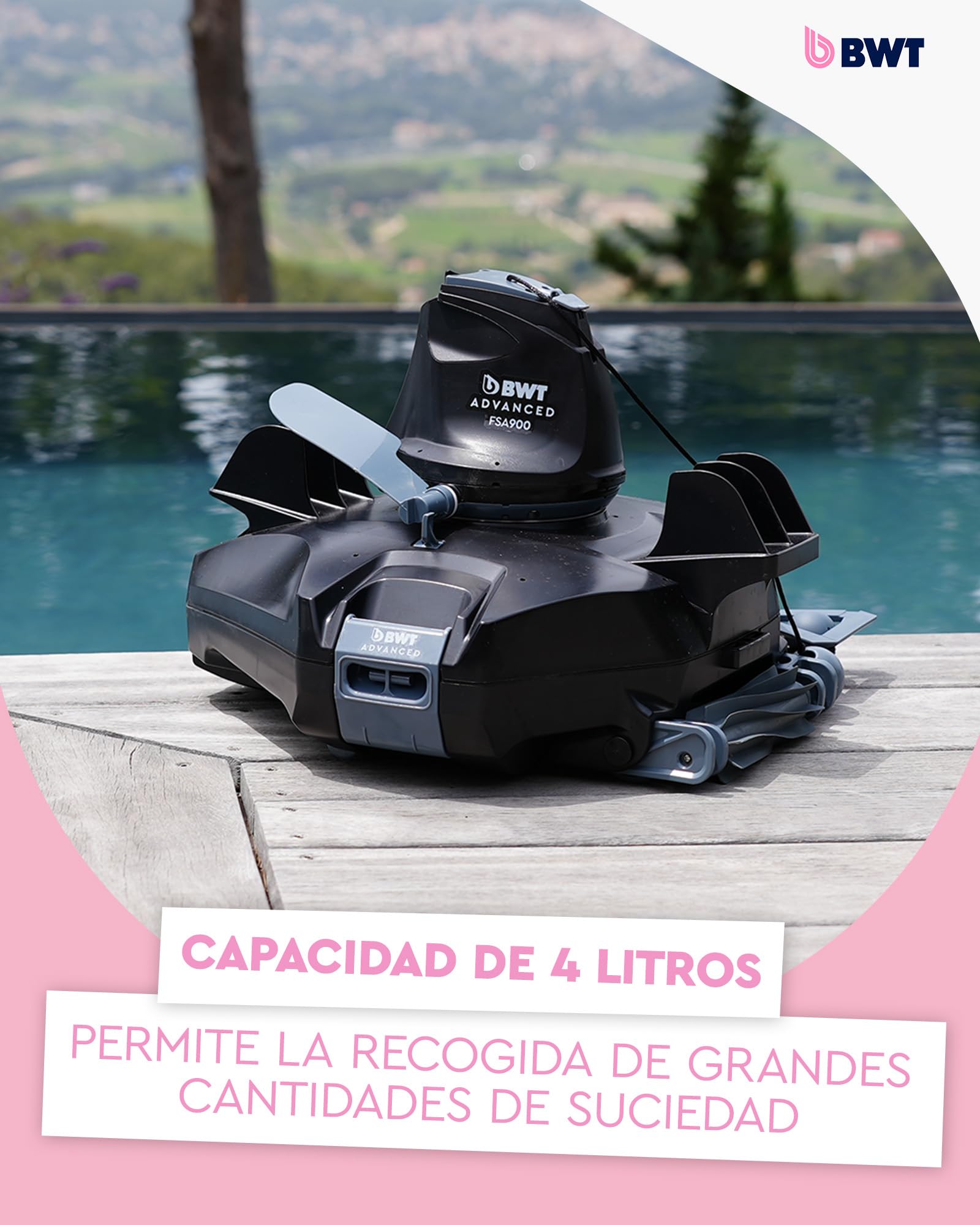BWT Robot limpiafondos de Piscina FSA900 - Poolboy automático eléctrico de batería para la Limpieza sin Cable del Fondo Mediante el Sistema Stop & Go