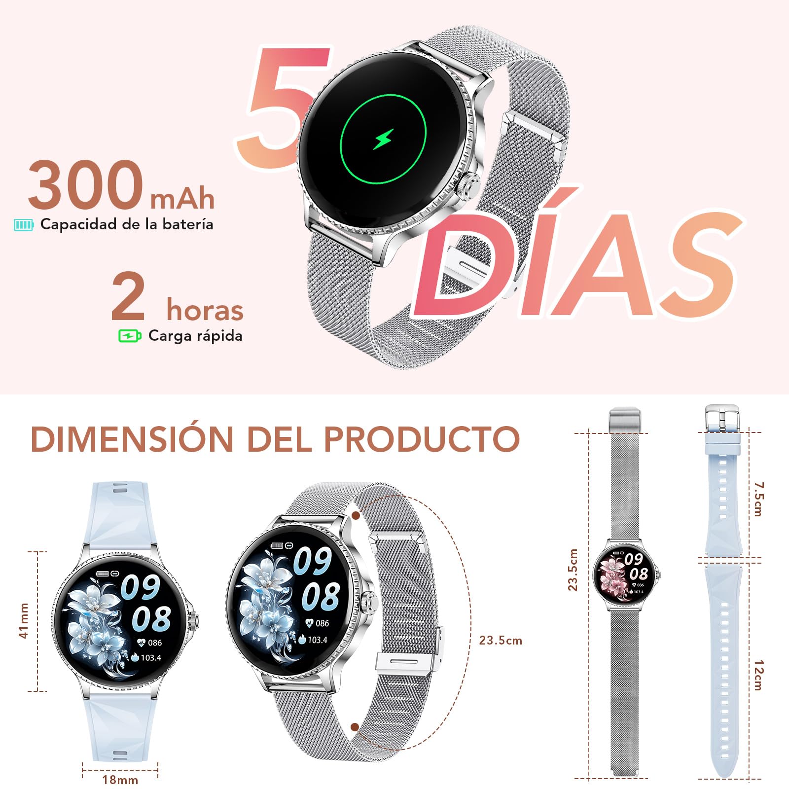 CIVO Reloj Inteligente Mujer Redondo: Smartwatch Mujer con Llamadas Bluetooth Compatible Android iOS - Reloj de Pulsera Podómetro Deportivo Impermeable Plateado