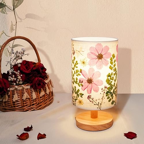 Miniatura 6 de Floresita Dried Flowers Table Lamp 5W LED Pressed Flower Bedside Lamp Linen Shade Table Lamp with Wood Base for Bedroom Living Room Desk Office