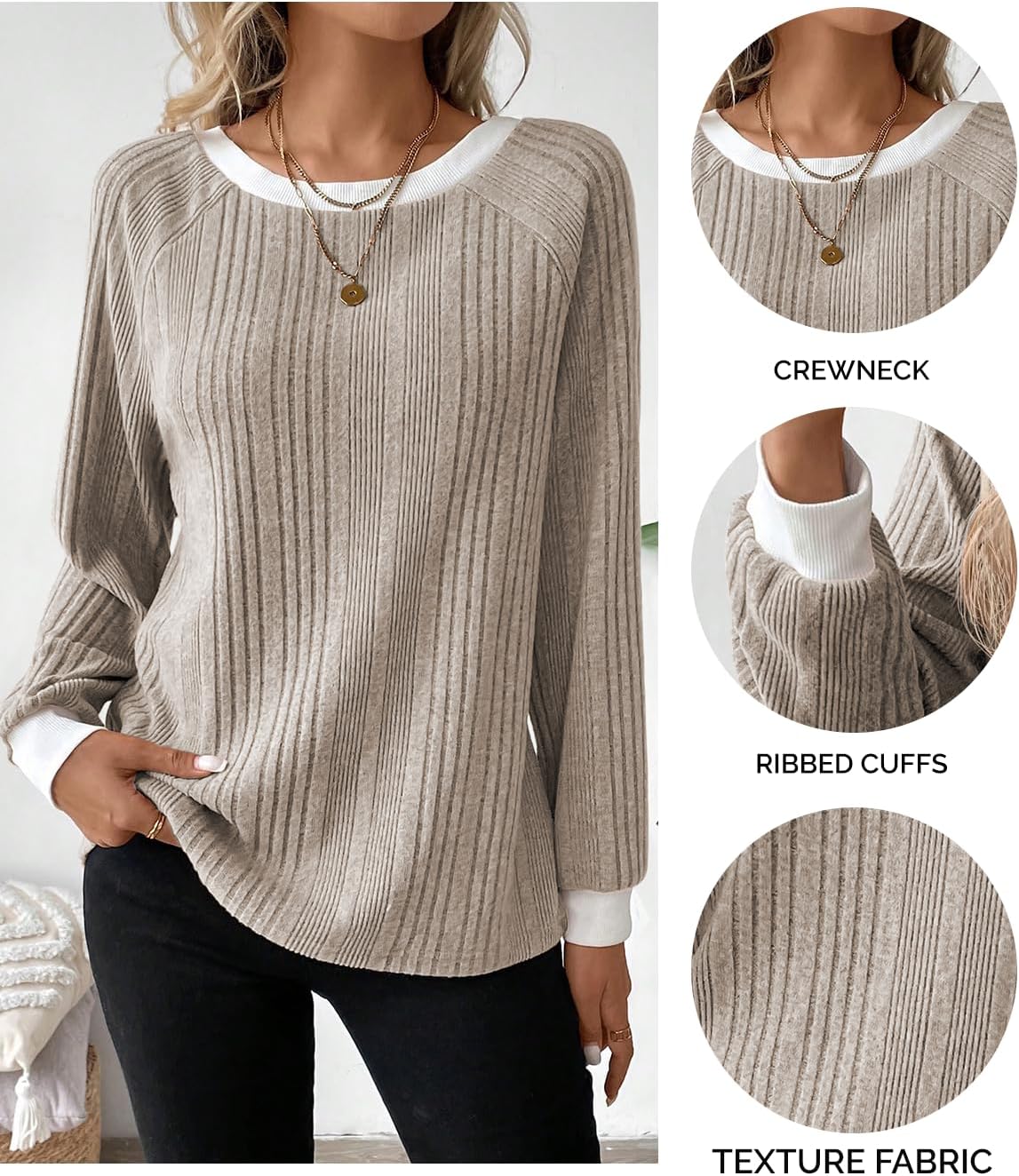Womens Long Sleeve Shirts Crewneck Casual Tops Loose Fit Tunic Fall Fashion 2025 Blouses Clothing - Image 6