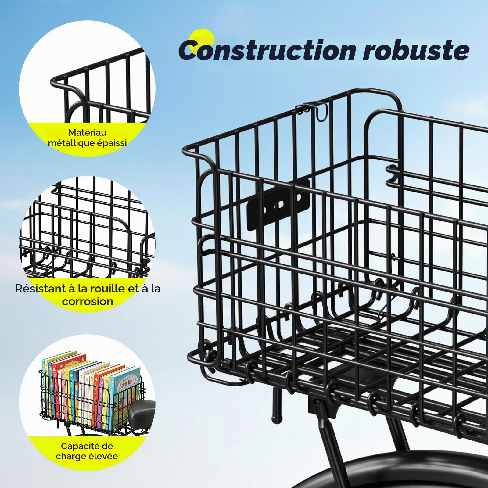 Panier de vélo arrière Pliable avec Poche intérieure Amovible, Housse imperméable, Couvercle en Filet, Porte-Bagages arrière, Panier de Cadre pour Le Transport des Animaux de Compagnie et des achats