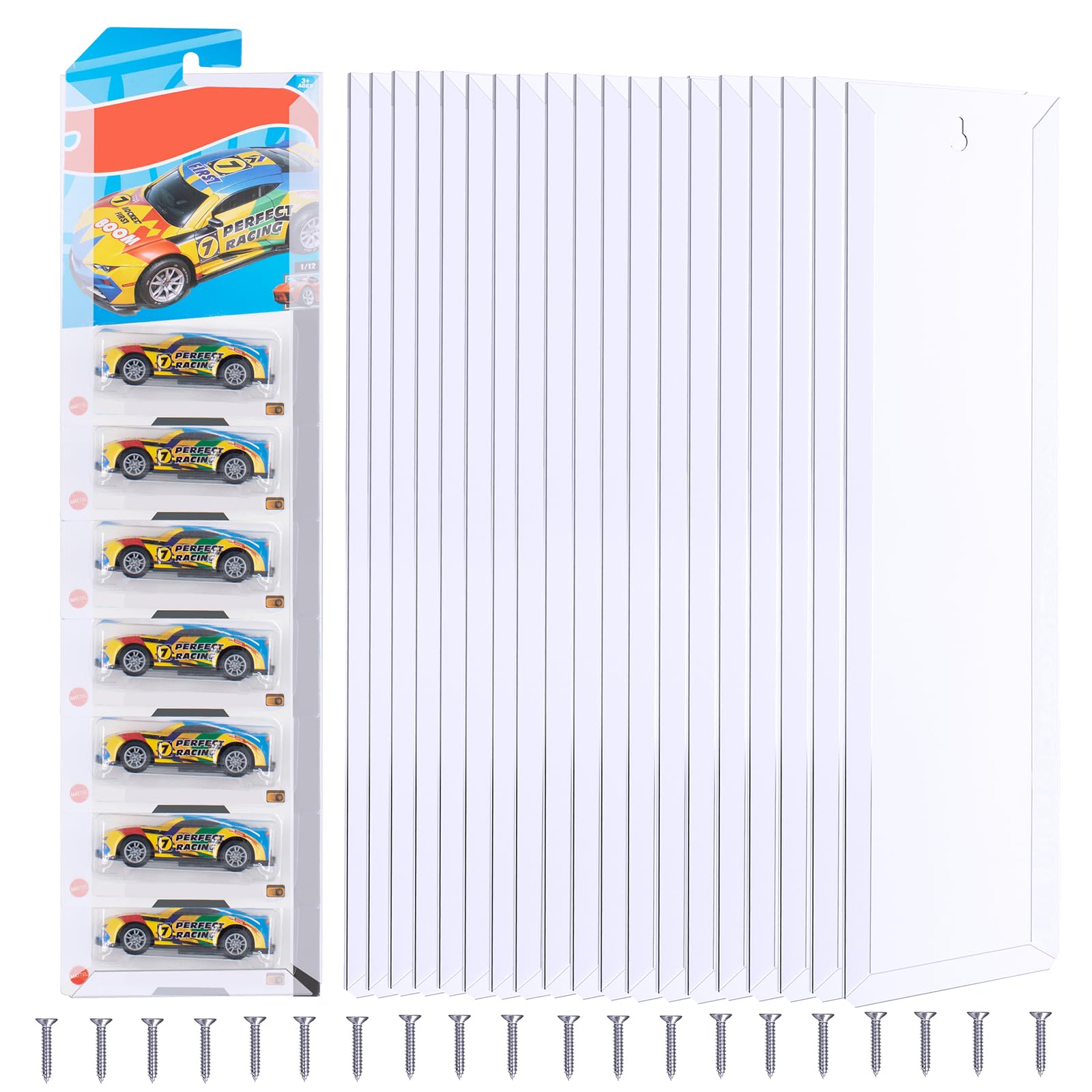 20 Sets Support Mural pour vitrine de modèle de Voiture Organisateur de Voiture Jouet emballé sous Blister moulé sous Pression Support de Rangement en PVC Étagère Murale 42,5x11,2 cm