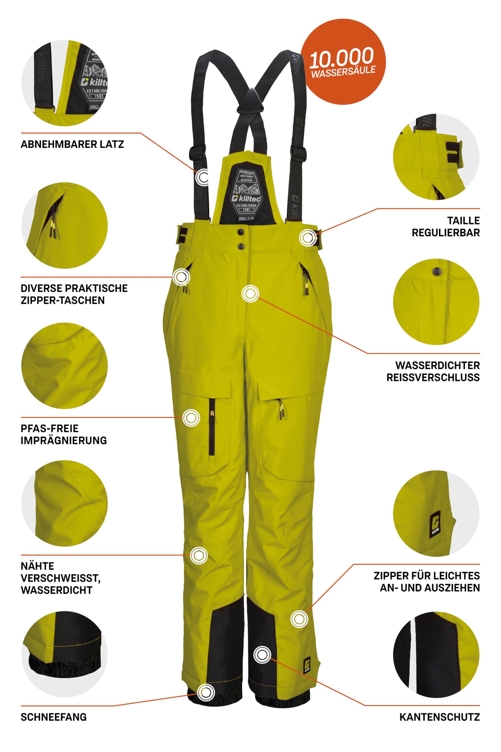 Killtec Ksw 204 Bys Ski Pnts - Pantalones de esquí/Pantalones funcionales con Peto con Cremallera, protección contra la Nieve y protección de los Bordes Niños