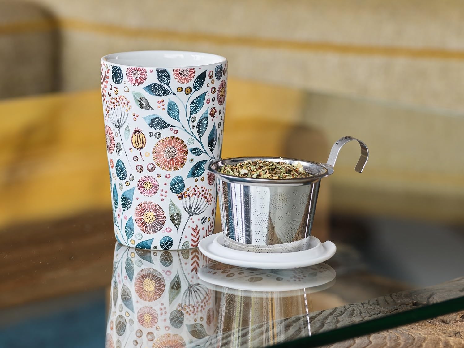 Eigenart Teaeve Linnea 80063 - Tazza a doppia parete, in porcellana, con coperchio e filtro in acciaio inox, senza BPA, 350 ml