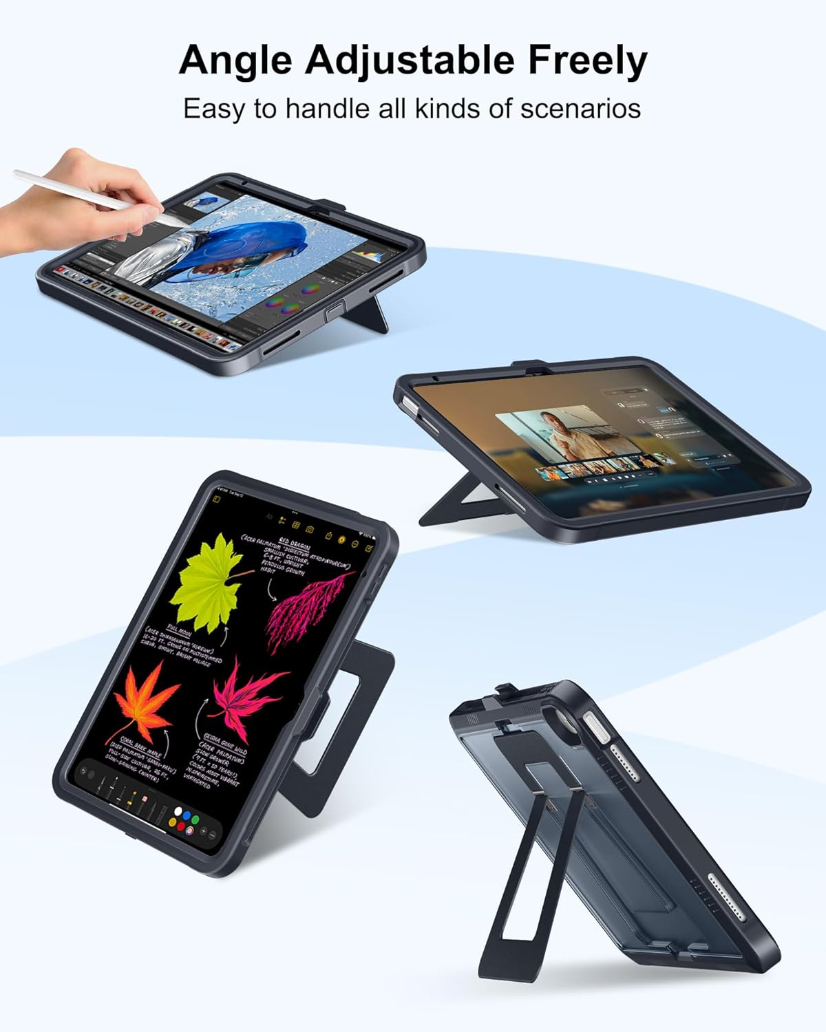 DTTO for iPad (A16) 11th Generation Case 11 Inch 2025, iPad 10th Generation Case, Adjustable Portrait/Landscape Kickstand, Built-in Screen Protector, Protective Cover with Translucent Back, Black