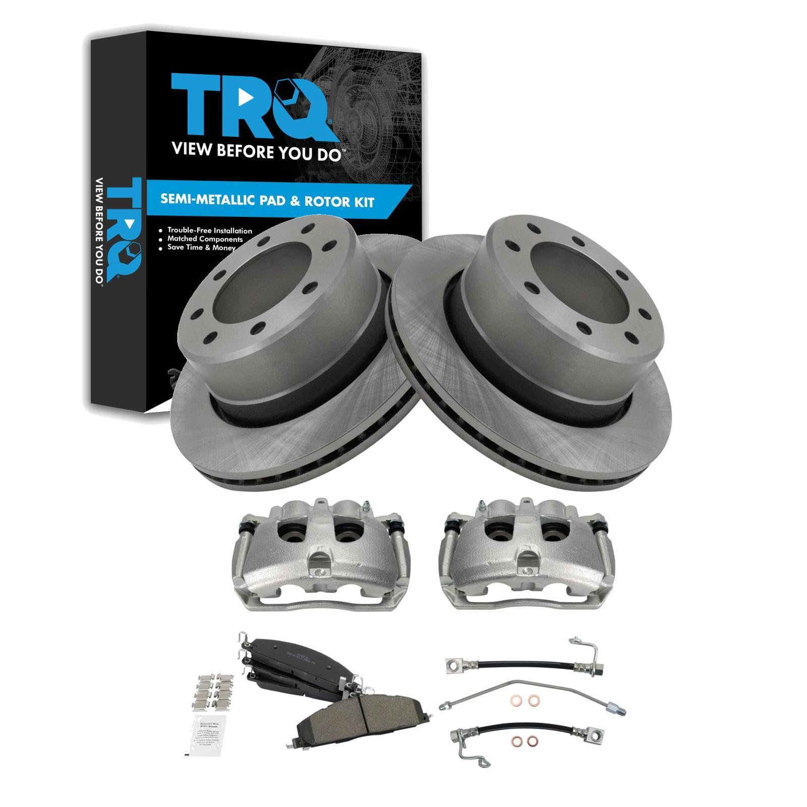 TRQ Brake Pad &amp; Rotor Kit Semi-Metallic Compatible with 2009-2010 Dodge Ram 2500, 3500 2011-2013 Ram 2500