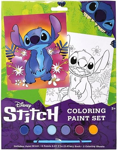 Disney Stich - Juego de pintura para colorear Juego de arte infantil de la película Lilo y Stitch de Disney, incluye 6 juegos de pintura acrílica,