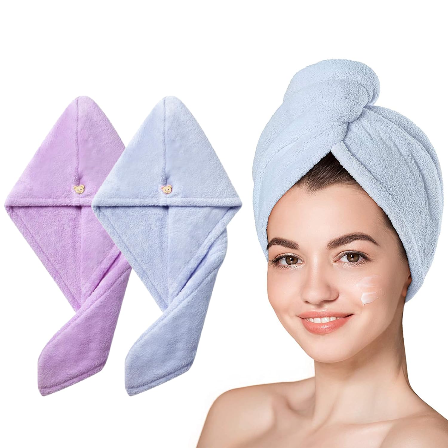 Yellow Weaves 2 Pcs Microfiber Hair Towel Wrap for Women Super Absorbent Head Towel Wrap for Ladies Hair Turban Quick Drying Microfiber Towel for Hair Salon Quality Hair Dry Cap (Multicolor)-image-36