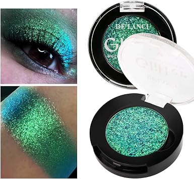 Afflano Single Duo Chrome Green Eyeshadow Shimmery, Highly Pigmented Multichrome Eyeshadows Green, Color Changing Forest Blue Glitter Eyeshadow, Holographic Chrome Eye Shadow for Daily Eye Makeup