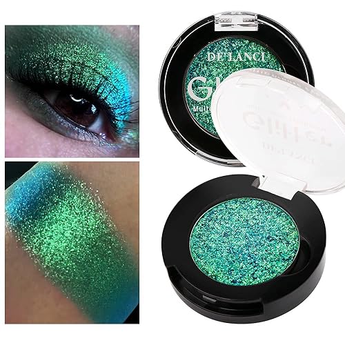 Miniatura 12 de Afflano Sombra de ojos única morado-dorado brillante, sombra de ojos multicolor cromo duo, sombra de ojos holográfica con purpurina, cambio