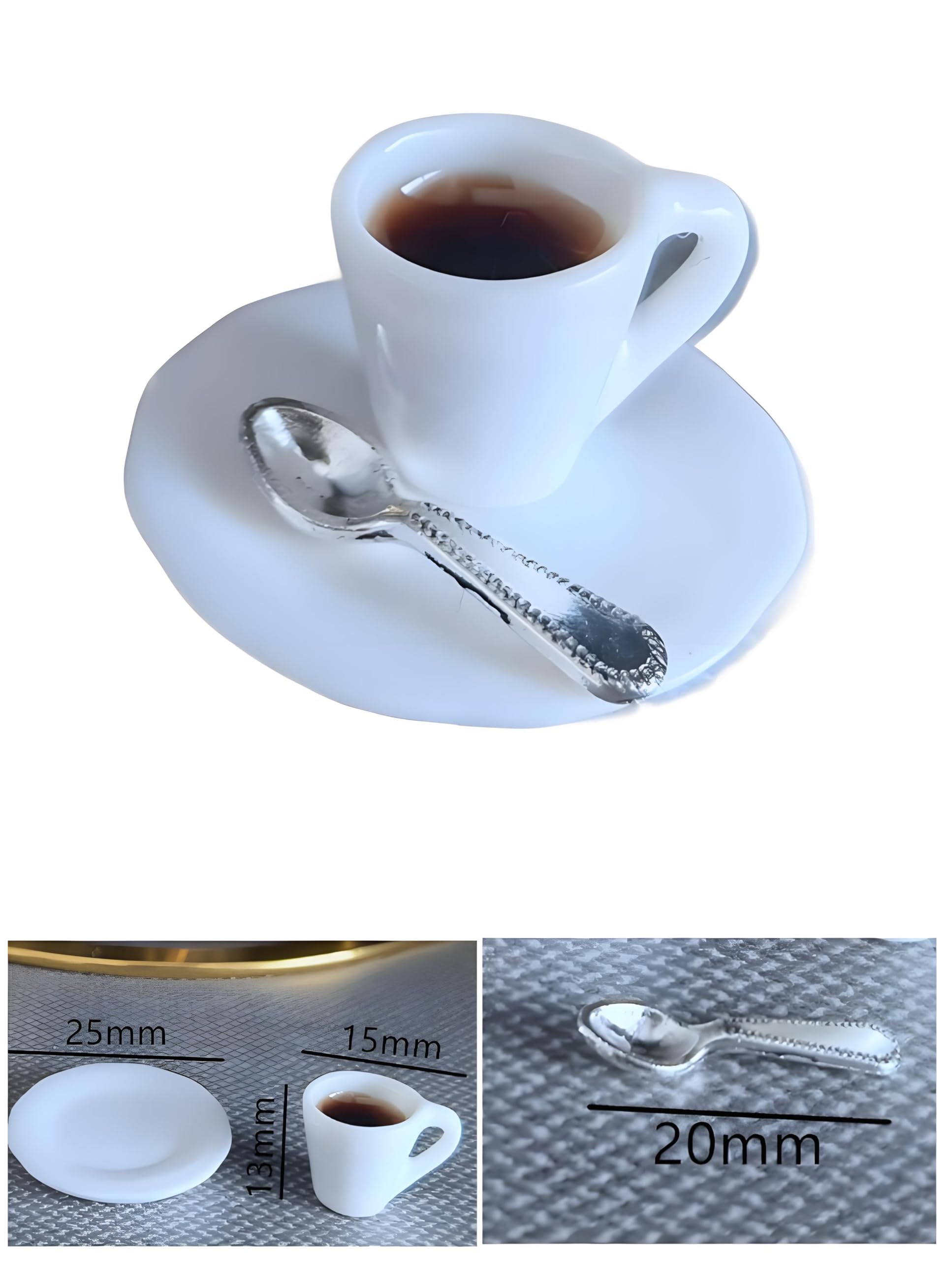 Taza de café en miniatura a escala 1:12 con cuchara, accesorio de escena de casa de muñecas para mesa de verano, exhibición de escritorio, taza de resina realista para decoración pequeña temática de 5