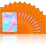 100 Pieces Smell Proof Mylar Bags- Resealable Holographic Packaging Pouch Bag with Clear Window for Food Storage Eyelash Jewelry Electronics Storage (Orange, 4 x 6 Inch)