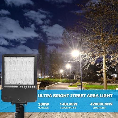 Miniatura 5 de dephen Luz LED de estacionamiento de 300 W con fotocélula y soporte de brazo, 42000 lúmenes 5700 K iluminación de área al aire libre, luces LED de