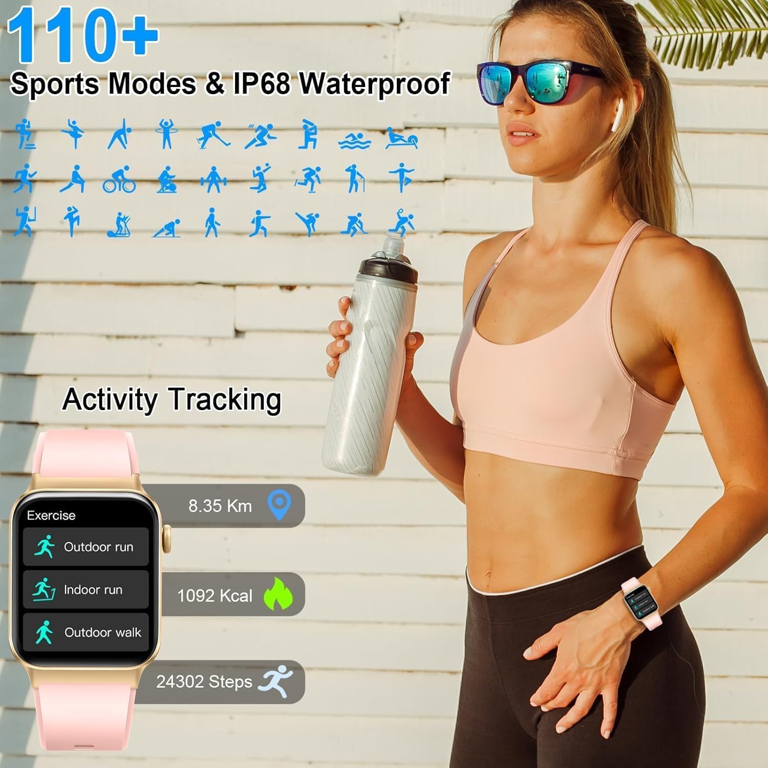 Smart Watch for Women(Answer/Make Calls), 1.85" HD Touch Screen Fitness Watch 113 Sports Modes, Fitness Tracker with Heart Rate/Sleep Monitor, Pedometer, IP68 Waterproof Smartwatch for Android iOS.