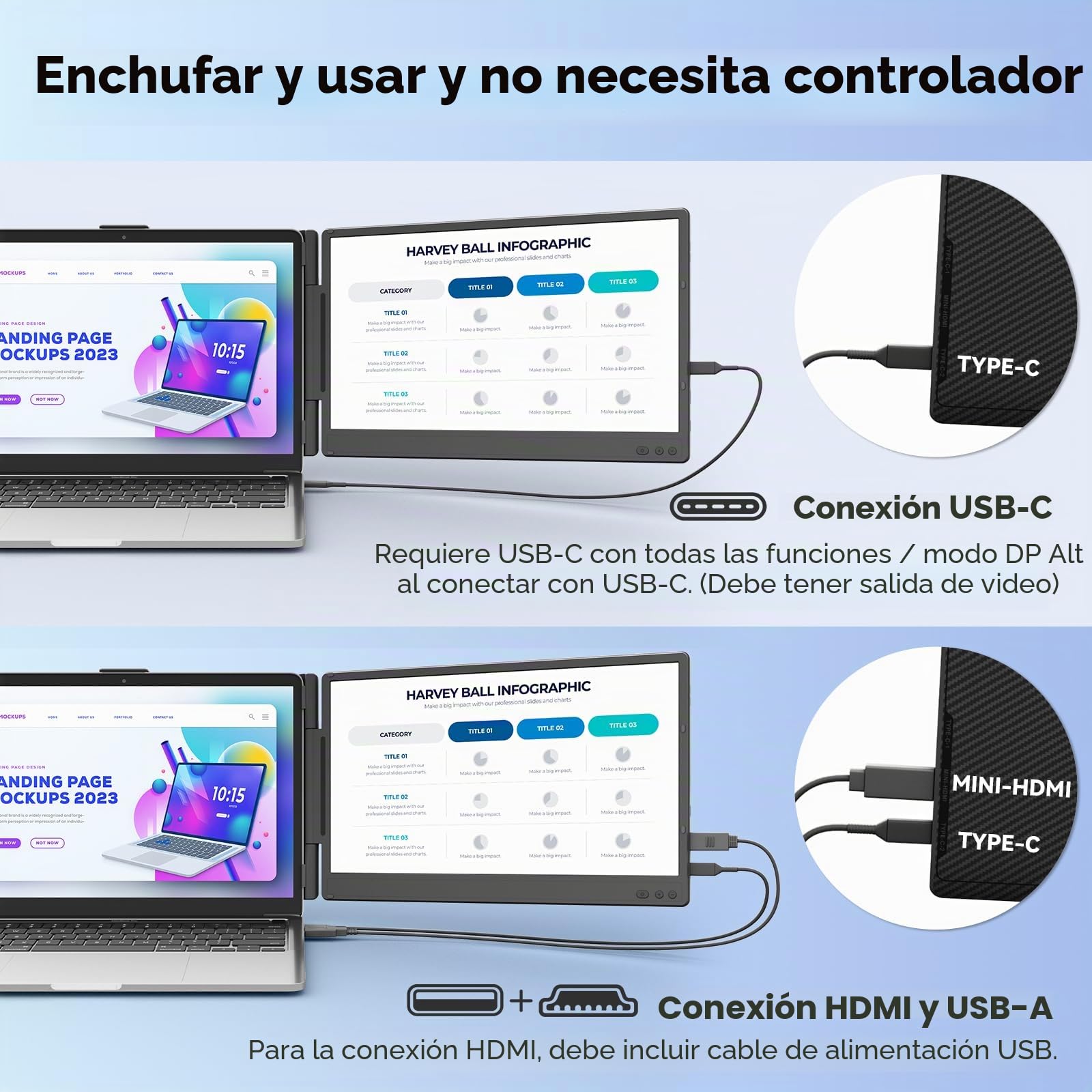 KEFEYA 14” Monitor Portatil FHD 1080P IPS Extensor Pantalla Portatil Laptop Screen Extender Plug & Play para Windows, Mac, Android, PS5 para Laptops 13-17.3"