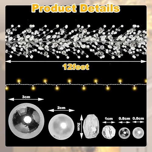 Miniatura 3 de Guirnalda de alambre con cuentas de Navidad, guirnalda de gemas con purpurina con luz, 8 funciones y temporizador, alambre de cristal acrílico para