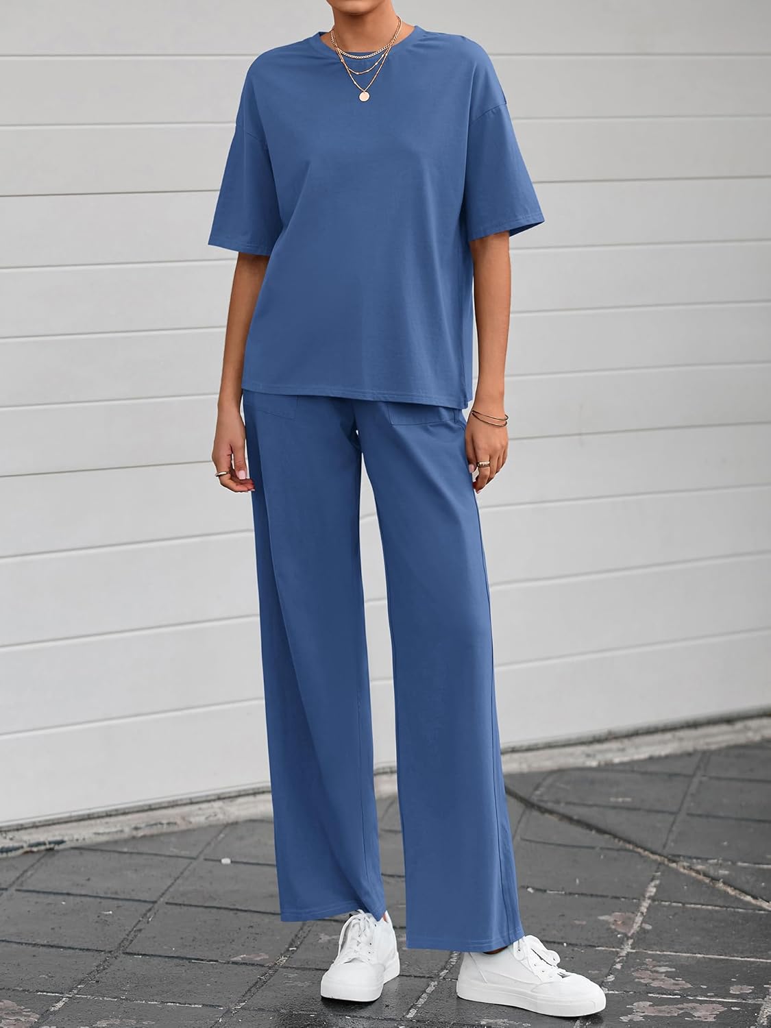 BTFBM Summer Outfits For Women 2026 Two Piece Sets Casual Short Sleeve Spring Tops Wide Leg Pants Matching Lounge Set - Image 3