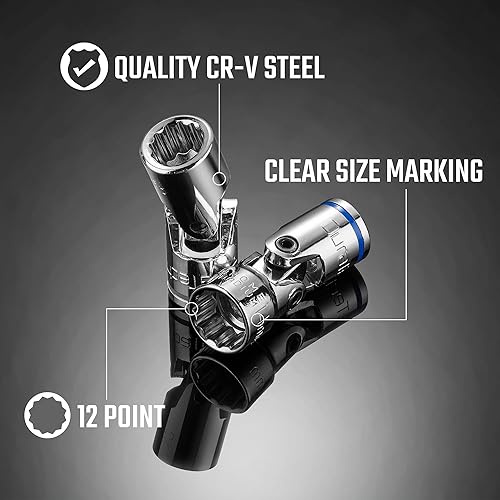 Miniatura 4 de DURATECH Juego de enchufes universales de 38 pulgadas, juego de llaves giratorias, 10 piezas, métricas, tamaño cubre 0.394-0.748 in, acero CR-V,