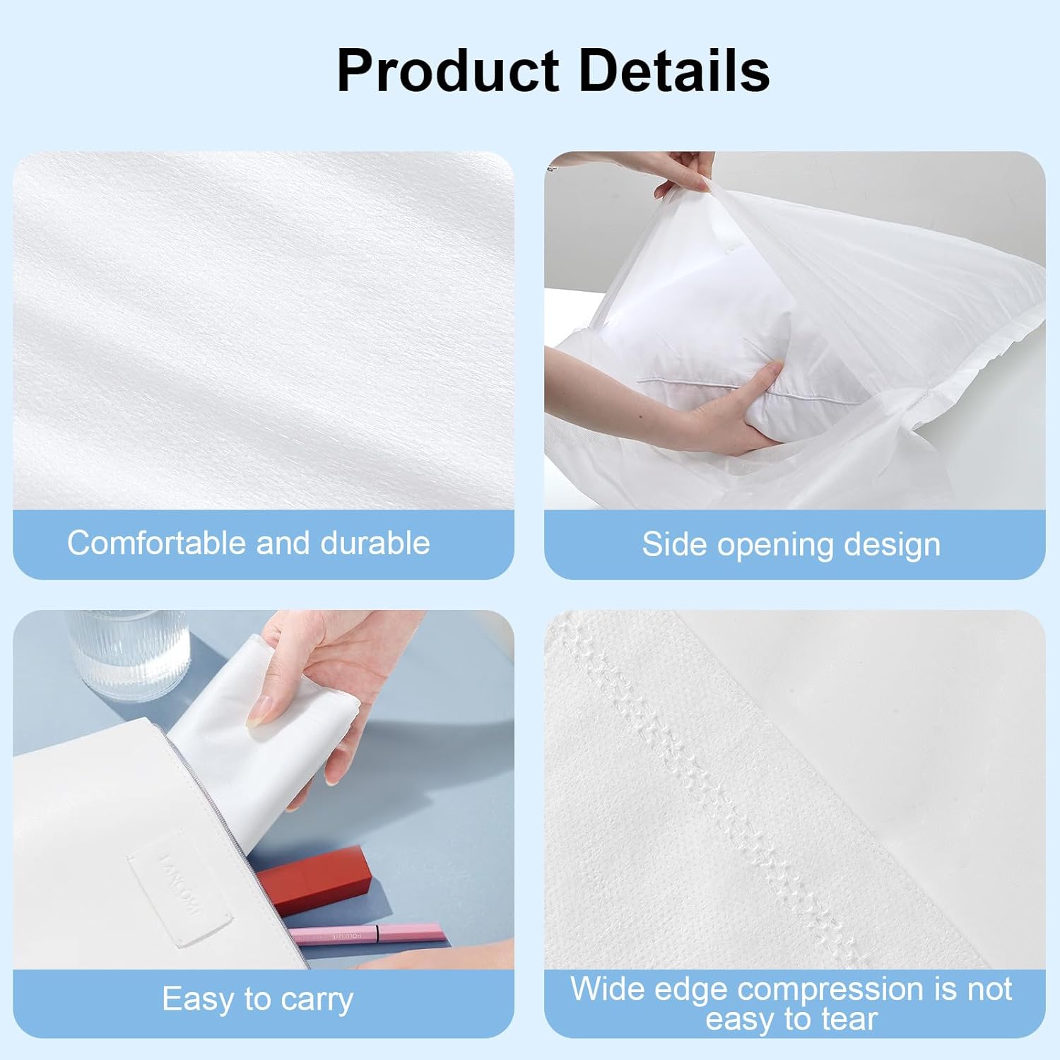 100PCS Disposable Pillow Cases, Bulk Pillow Covers Sleeves for Medical Hospital Spa Hotel Travel, Standard Size 33" x 21", White