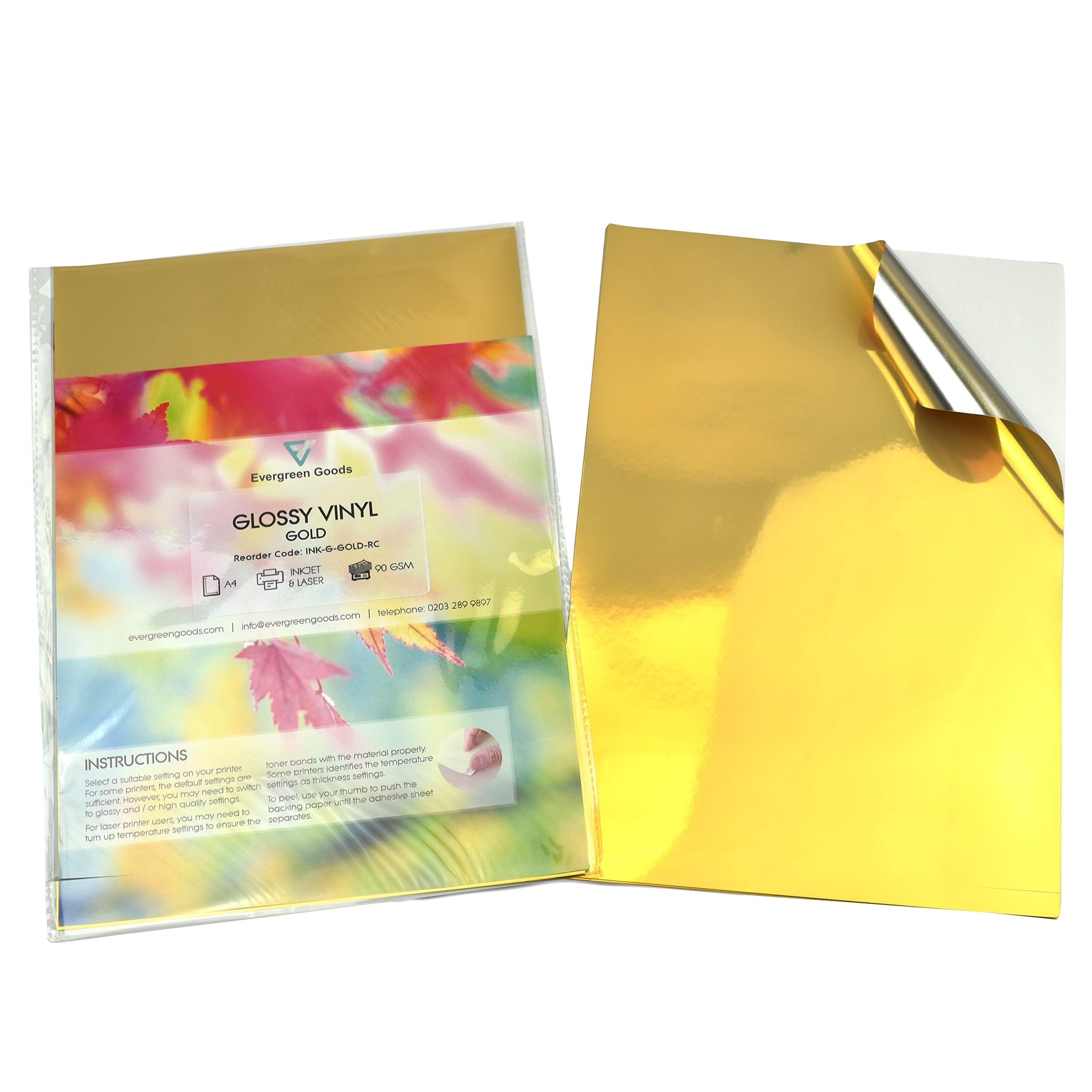 Evergreen Goods - Etichetta adesiva in vinile dorato lucido, 80 fogli A4, impermeabile, stampabile, autoadesiva, compatibile con Cricut e Silhouette
