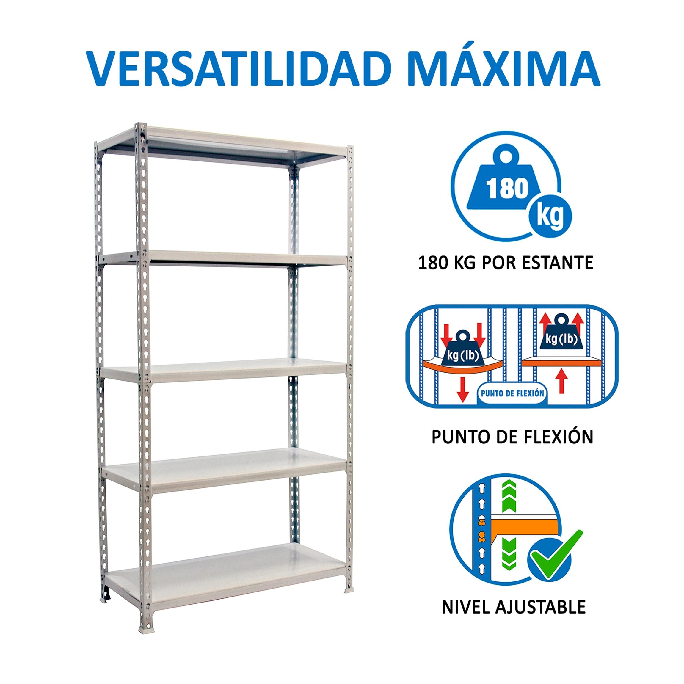 Simon Rack Estantería Metálica 2000x1000x400 mm - Simonclick | 5 Alturas, Bandeja Metal, 180 kg de Punto Flexión, Blanco, Pintura anticorrosión, Montaje sistema clic