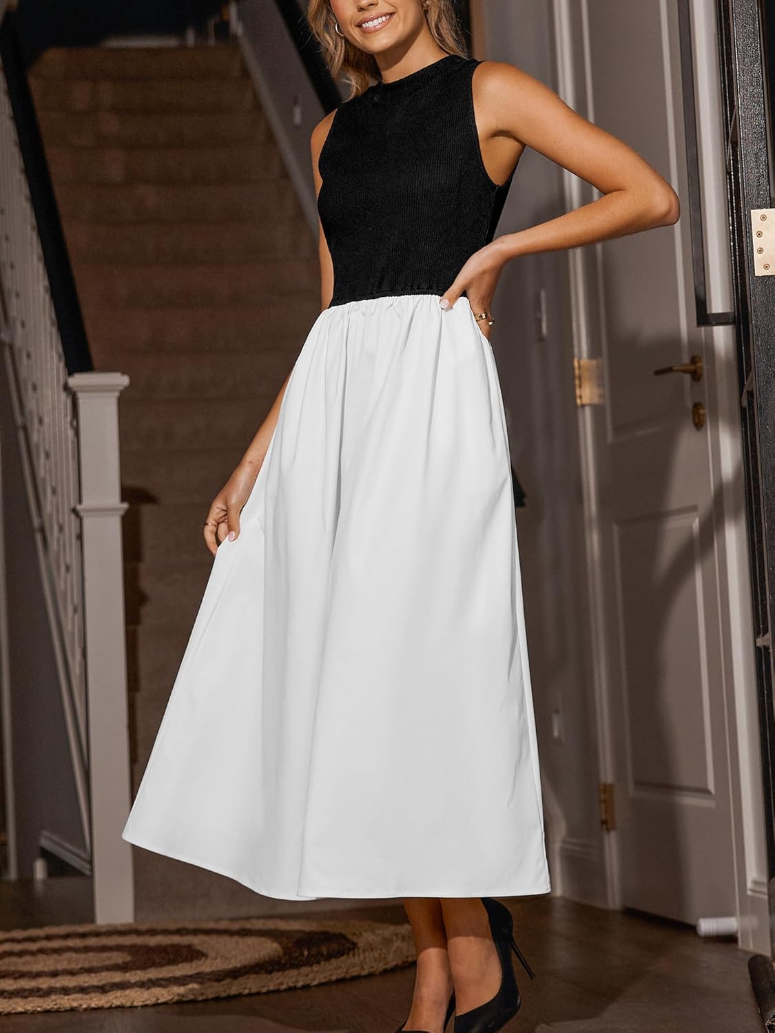 CUPSHE Casual Dress for Women 2025 Round Neck Sleeveless Tank Block Skirt Pockets Maxi Formal Dress - Image 6