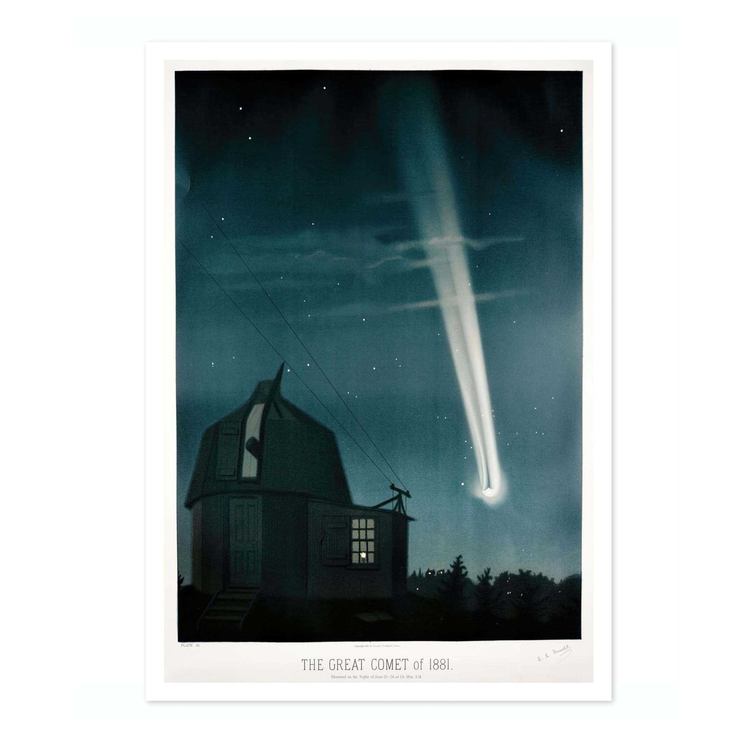 The Great Comet Of 1881 by E.L Trouvelot Vintage Space Poster, Retro Astronomy Illustration Print, Planet Nasa Wall Art Universe Moon Eclipse Office Home Decor, A1 (Print Only) - 84.1x59.4cm