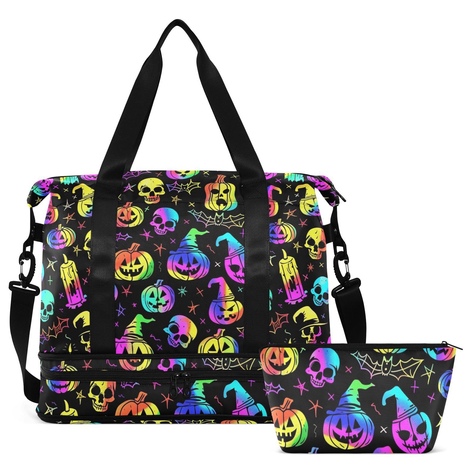 Halloween neonowy styl torba podróżna na noc i bagaż z mokrą kieszenią regulowany pasek sportowa siłownia torba na ramię do podróży samolotem wielofunkcyjna dla mężczyzn kobiet