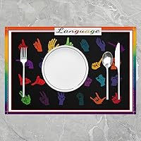 Vista 2 de Manteles individuales educativos para niños, manteles individuales para niños pequeños, manteles individuales impresos en lenguaje de señas, tela