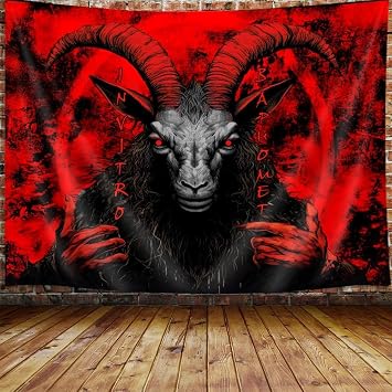 MERCHR Demon Goat Head Skull Tapestry, Pentagram Tapestry Wall Hanging for Bedroom, Occult Red Gothic Witch Flag Tapestries Poster Blanket College Dorm Home Decor 40X30Inches