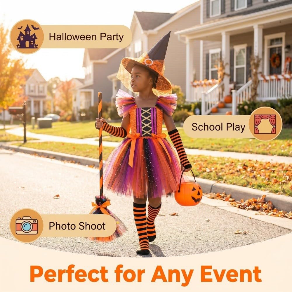 Hexenkostüm Kind Halloween Kostüme Kinder Halloween Hexenkleid Mit Hut Set Mit Hut Besen Rock Und Umhang Sommerkleid Mädchen Kleid Party Karnevalskostüme Für Halloweens Cosplay