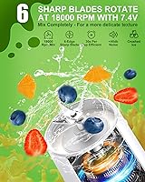 Vista 2 de Licuadora portátil para batidos y batidos, licuadoras de tamaño personal de 17 onzas, licuadora portátil ultra afilada de 6 cuchillas, licuadora