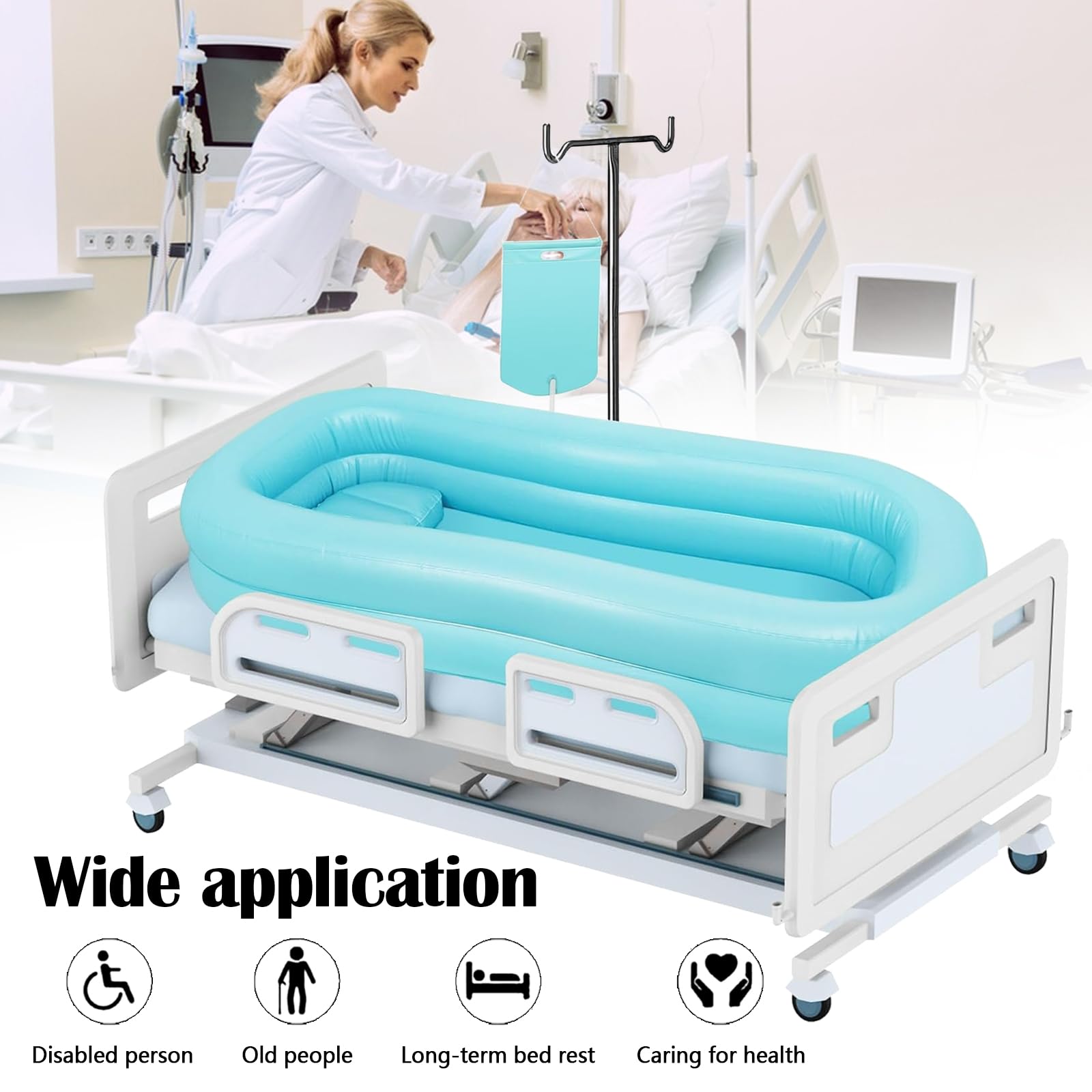 Bañera Inflable, Juego de Bañera de Ducha Inflable con Bomba de Aire Eléctrica y Cabezal de Ducha Eléctrico Cama Hinchable Portátil Sistema de Ducha en Cama
