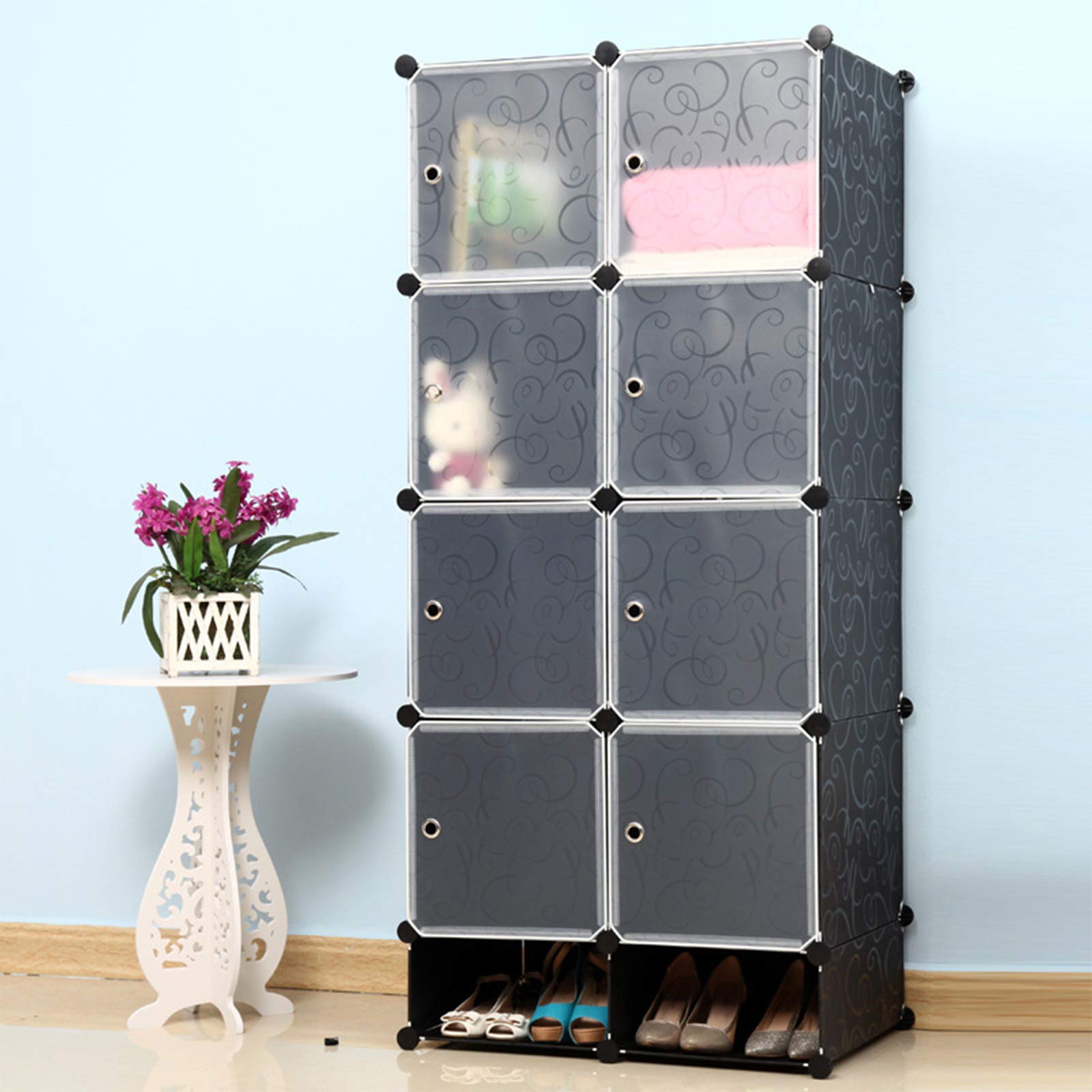 YUENFONG Organizador de armario para bricolaje, sistema de estantería, sistema de estantes de plástico para ropa, zapatos, juguetes y libros (8 cubos con puerta)
