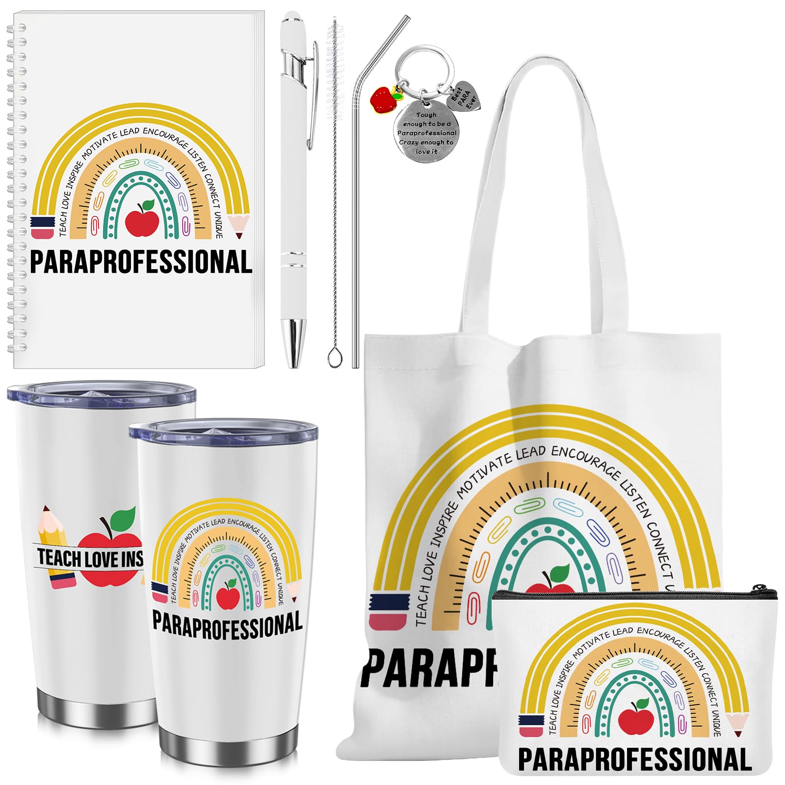 6 Pcs Paraprofessional Appreciation Gifts Set Include Tote Bag Makeup Bag Tumbler Stainless Steel 20oz Keychain Pen Notebook Teaching Assistant Appreciation Gifts for Women