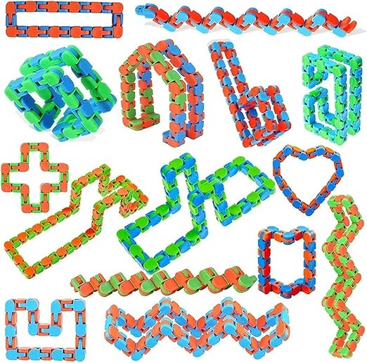 144pcs Random 24 Links Wacky Tracks Snap and Click Fidget Toys, Finger Sensory Toys, Snake Puzzles for Stress Relief, Party Bag Fillers, Random Color, Carnival Gift