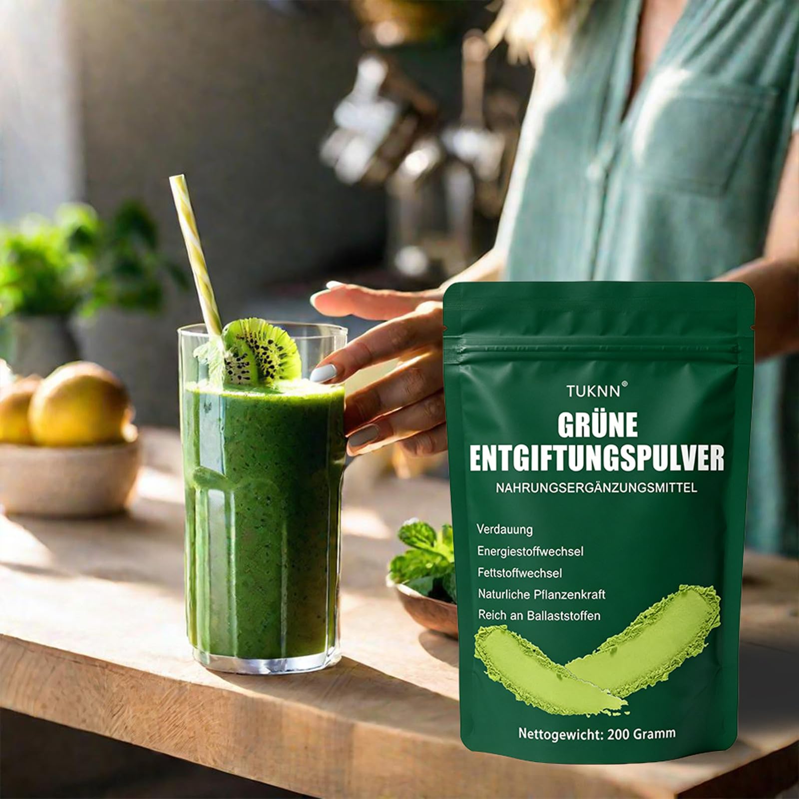 Grüne Entgiftungspulver,Grünes Superfood Pulver mit 8 Pflanzenstoffen,Grüne Balance Stoffwechsel-Pulver 200g,Fördert den Stoffwechsel und Sorgt für Sanfte Pflege