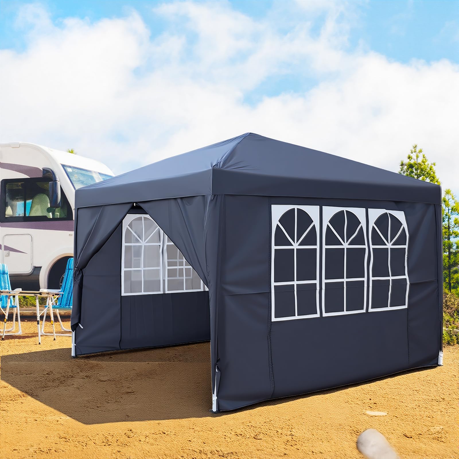 Pop Up Gazebo With Four Sides, 2x2m, 2.5x2.5m, 3x3m, Metal Frame Outdoor Party Shelter Tent, With Windows, Carry Bag (Grey, 3mx3m)