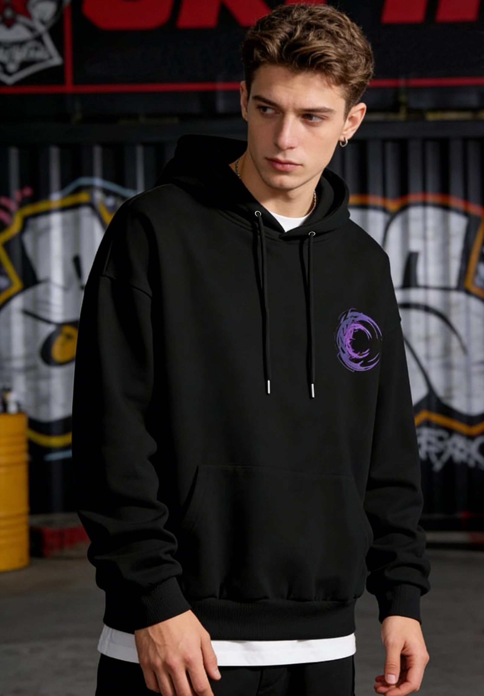 Felpa Cappuccio Uomo Cotone Streetwear Casual | Cotone, uso quotidiano città casual, stampa anti-sbiadimento, tasche anteriori, polsini rinforzati, vestibilità confortevole