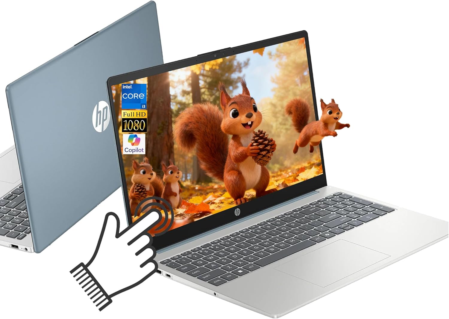 HP 15.6" Touchscreen Laptop, 8-Core Intel Core i3 Processor(Up to 3.8GHz), 32GB DDR4 RAM 1TB SSD, FHD Laptop Computer, AI-Powered Copilot, Webcam, WiFi 6, Win11, Blue w/BWE Accessory