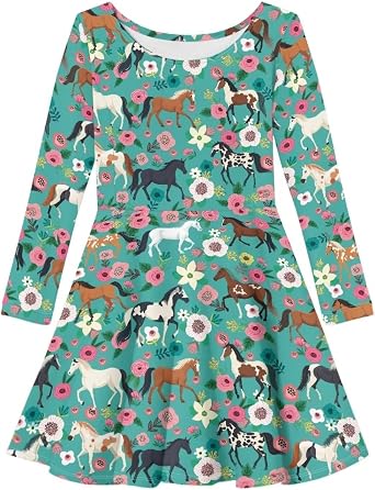 Upetstory Girls Casual Dresses Kids Playwear Dresses Swing Twirly Skater Dress