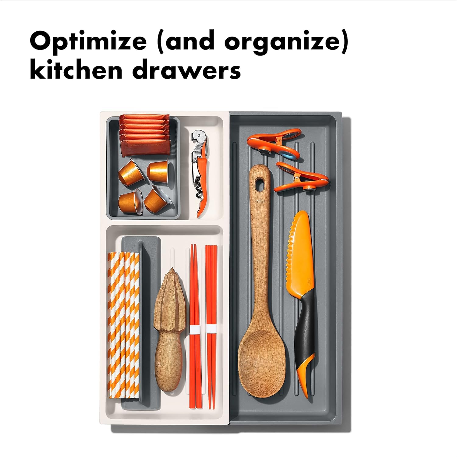 OXO Good Grips Drawer Expandable Kitchen Tool Organizer, White - Pack of 2 - Image 2