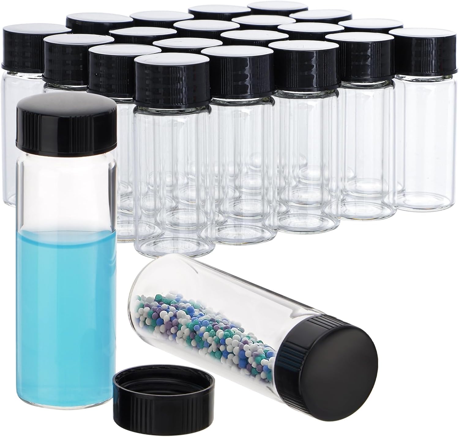 FOUR E'S SCIENTIFIC 50 confezioni di bottiglie di vetro da 30 ml con tappo a vite Flaconi per campioni di liquidi trasparenti da laboratorio per olio essenziale,medicina,reagente,olio per unzione