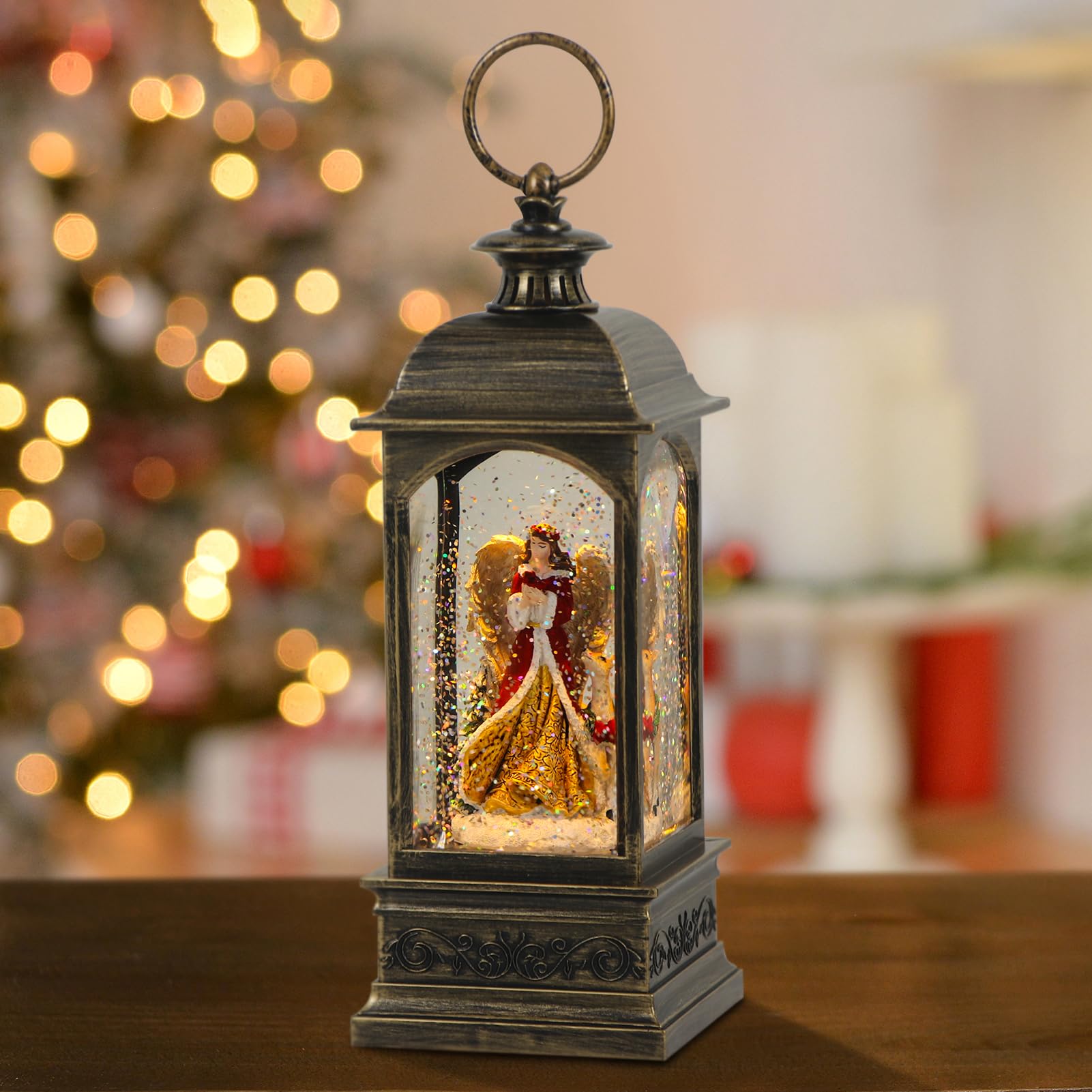 Decoración de faroles de Navidad para interiores con figuras de ángel