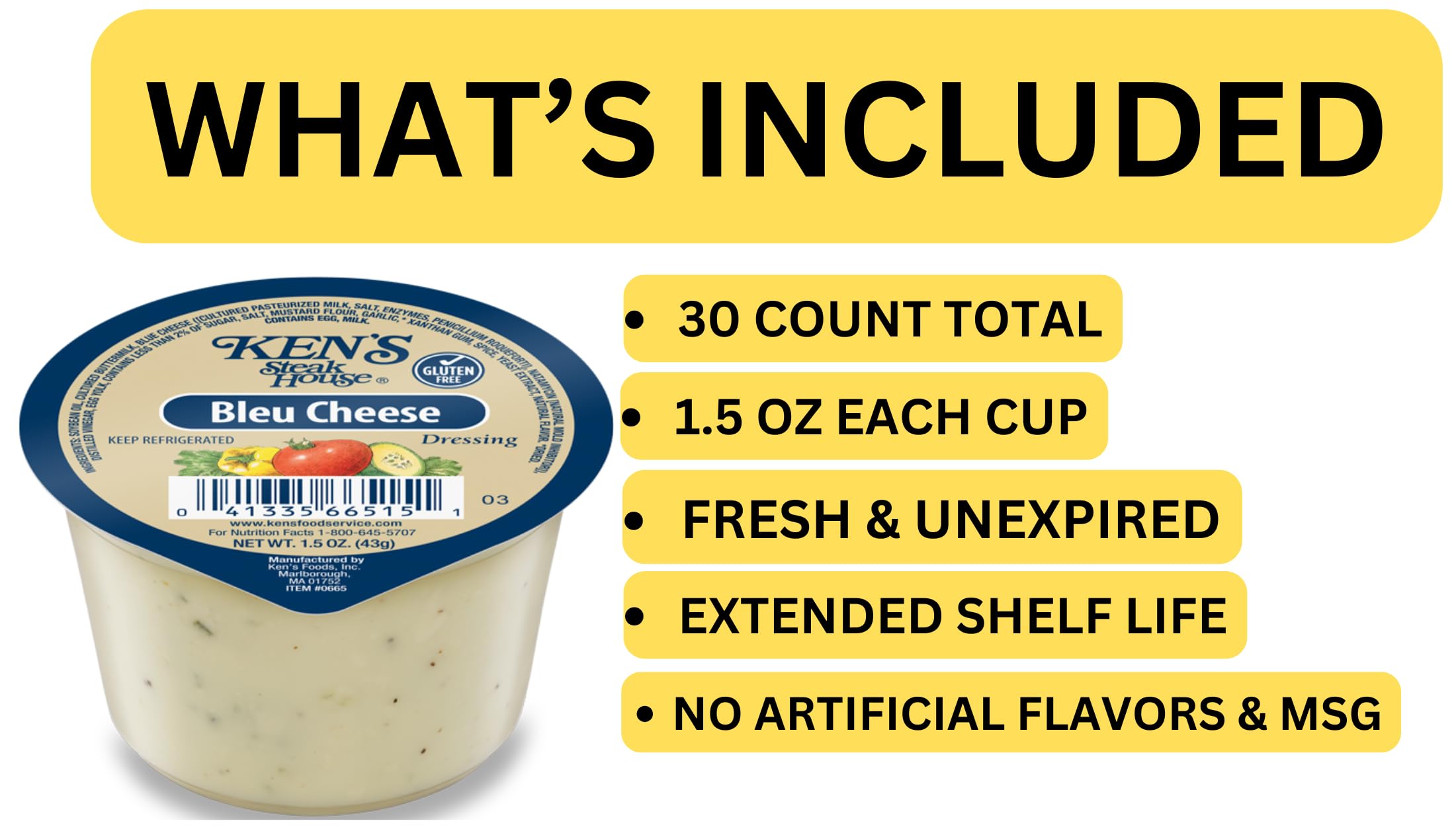 Blue Cheese Dressing Cups | 30 Count | Single Serve Portion Packs | Creamy Dipping Sauce