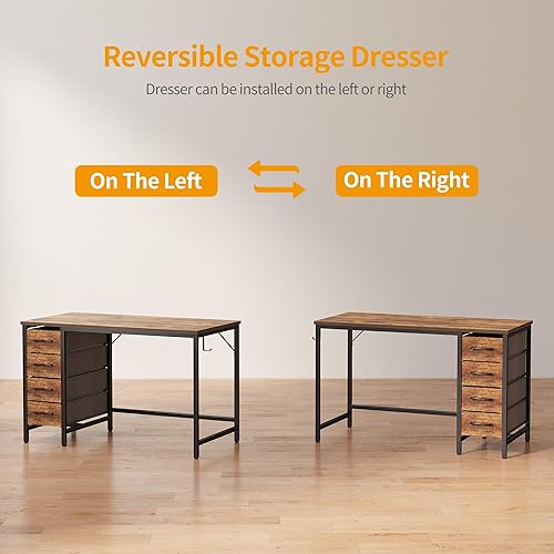 Miniatura 5 de CubiCubi Escritorio para computadora de 47 pulgadas con 4 cajones, escritorio de oficina en casa con almacenamiento, escritorio de estudio moderno,