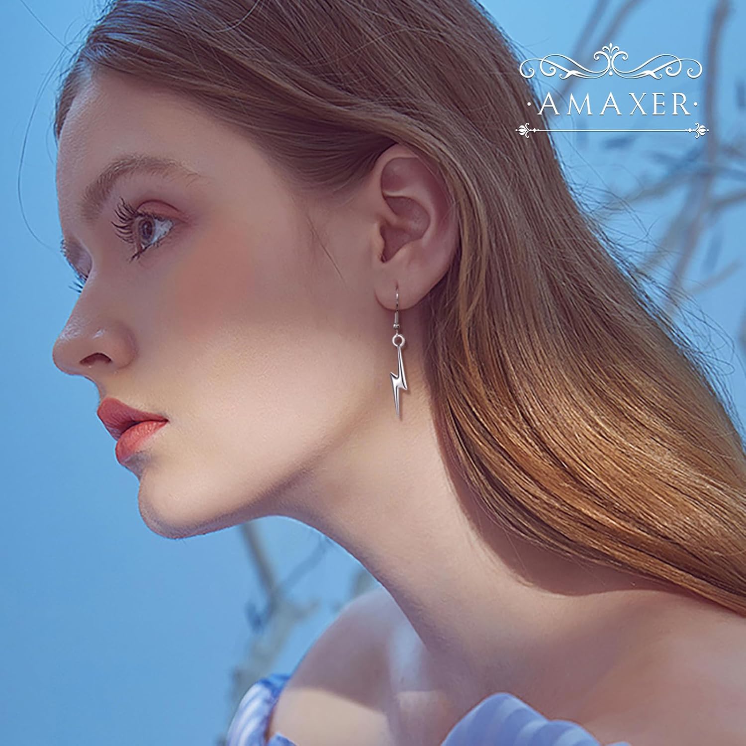 Amaxer Minimalist Lightning Bolt Drop Dangle Earrings for Women Stainless Steel Lightweight Geometric Thunder Jewelry for Daily Wear - Image 3