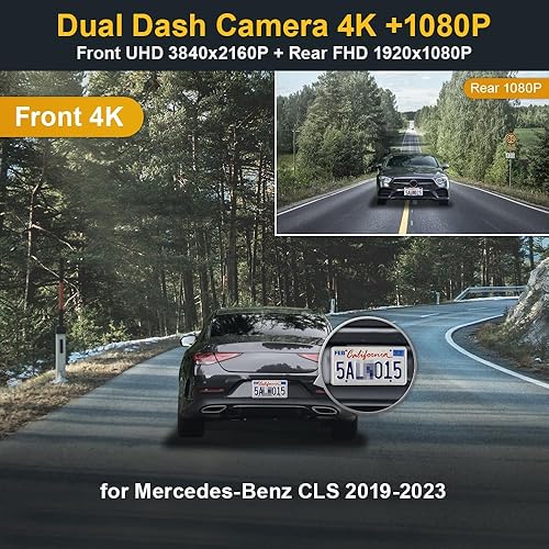 Miniatura 10 de Fitcamx Cámara de tablero 4K adecuada para Mercedes-Benz CLS 450 4MATIC 2019 2020 2021 2022 2023 (HD2-6118), aspecto OEM, video UHD 2160P, grabación
