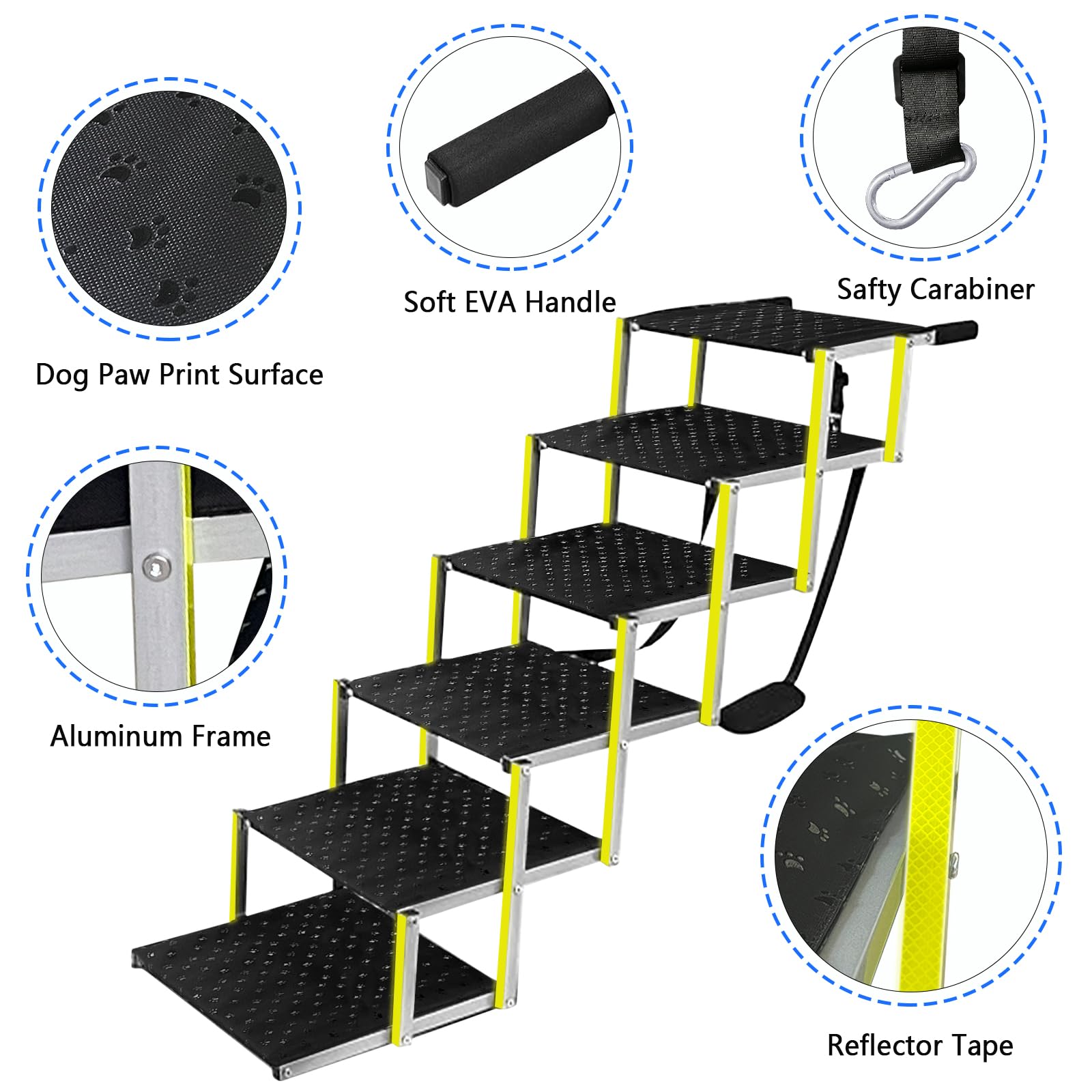Rampas para perros grandes, escaleras para perros con superficie antideslizante y cinta reflectora, escaleras plegables portátiles para perros, para coches, SUV, camiones, soporte de hasta